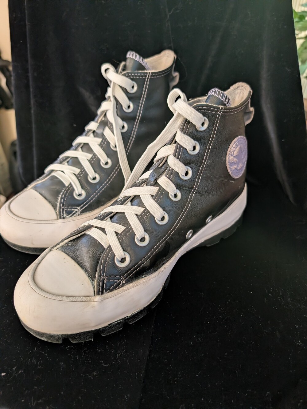 Leather Converse Black and White High-Top Sneakers